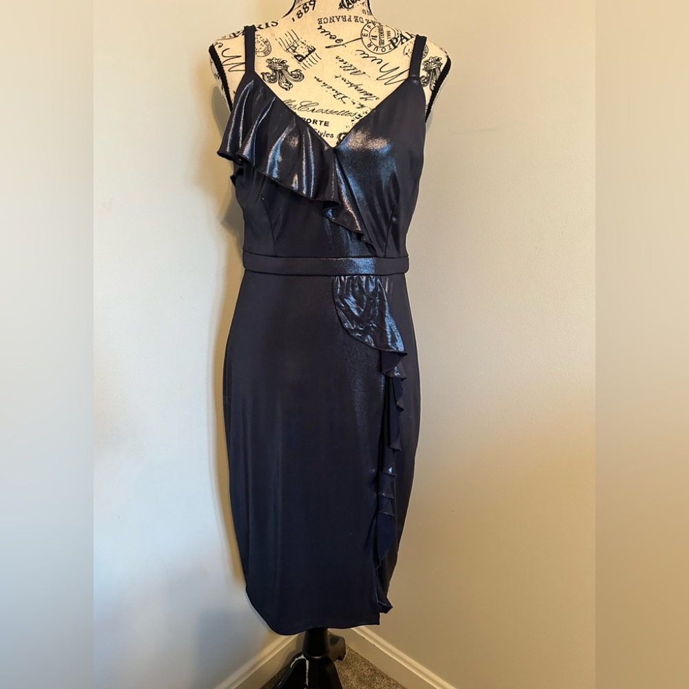 Guess Midnight Blue Metallic Asymmetrical Dress